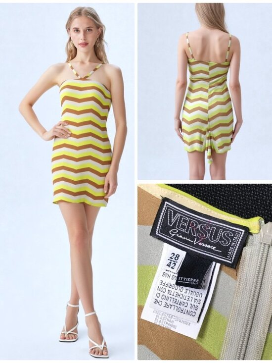 Versace Dresses & Skirts - NNOT Auth Versus by Versace vintage Stretchy Silk Chevron mini Summer dress